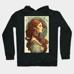 European Beauty with Red Hair - Art Nouveau Hoodie